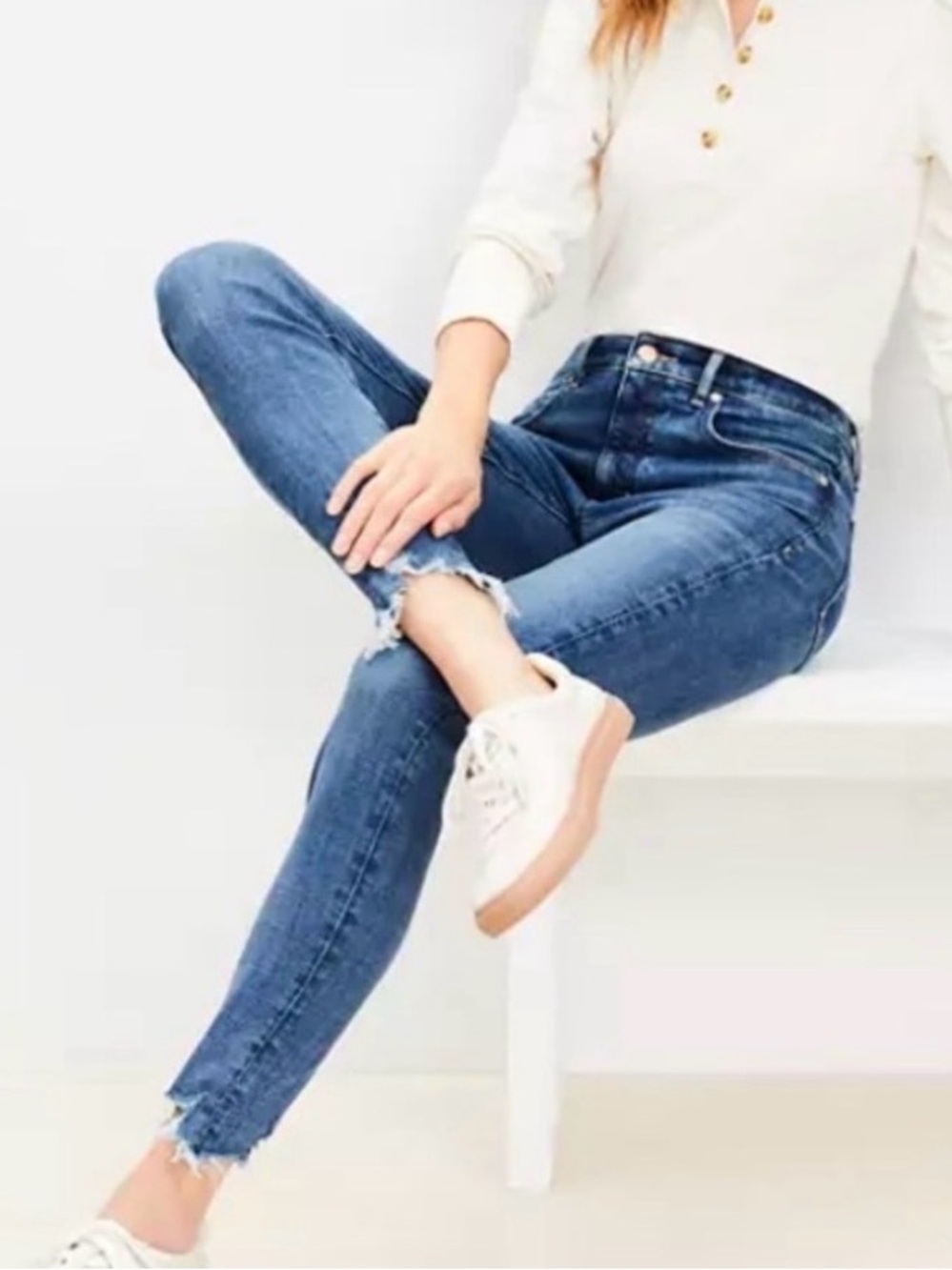 $15 Bundled💥 LOFT Blue Skinny High Rise Distressed Jeans Sz 29/8 Bin N